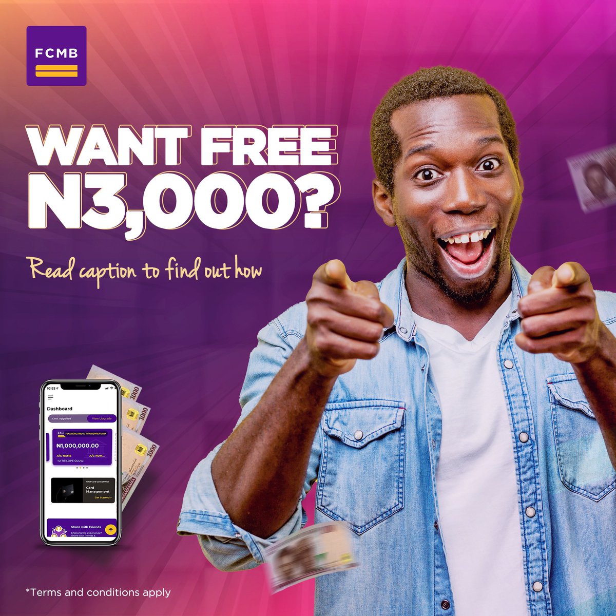 MyFCMB's tweet photo. Need urgent N2k? We'll give you even more. 3K for free!

Here’s how to get it:

• Get 5 friends to open an account using our Mobile App.

• They must include your Unique Referral code. Your referral code is the first 7 digits of your account number. https://t.co/3OI22MxFbC