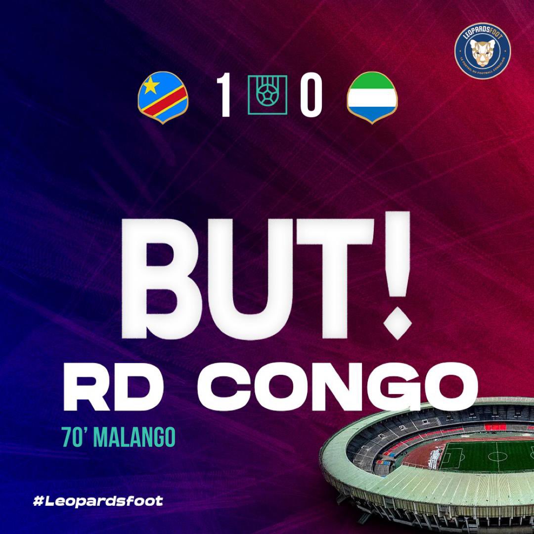 leopardsfoot's tweet photo. 🐆 Ouverture du score pour la RDC ! 

Sur un corner joué à la rémoise, Ben Malango place une tête décroisée, légèrement déviée qui trompe Kamara ! 1-0. 

⭐️#leopardsfoot⭐️ #RDCSLE https://t.co/Naexfcs4Ha