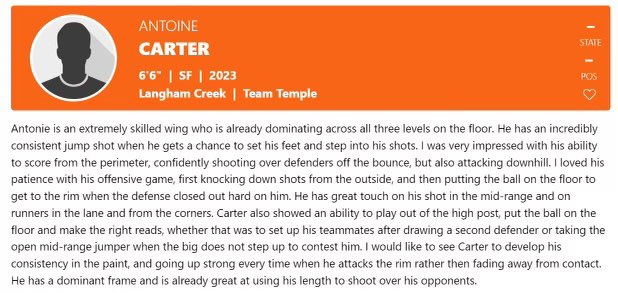 TempleLifeHoops's tweet photo. @the_AjCarter is definitely a player who has a lot of untapped potential, and will be a big time steal for a lot of small colleges. #TempleLife https://t.co/UT2k7ZHmyB