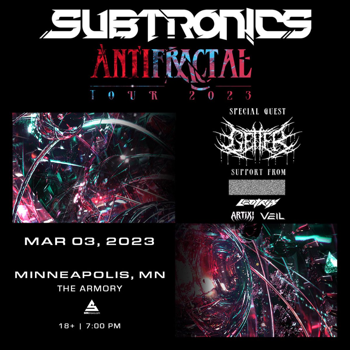 SIMshows's tweet photo. 🚨ANNOUNCE + CONTEST🚨

SUBTRONICS: Antifractal Tour 2023

March 3rd &amp; 4th | @ArmoryMn 

Presale starts tomorrow at 10am
https://t.co/EWNKAcL3bM

🎫For a chance to win a pair of tickets to one of the shows:
#LIKE &amp; RT https://t.co/1J25sfPymz