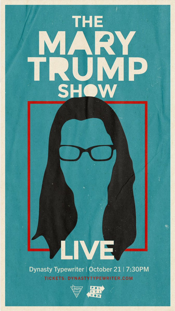 MaryLTrump's tweet photo. #TheMaryTrumpShow--with some #NerdAvengers--will be LIVE in LA onstage at Dynasty Typewriter on Friday, 21 October! Buy your tickets NOW!
👇🏼
https://t.co/VZt5B9j1ZF https://t.co/r3hQeBWKVU