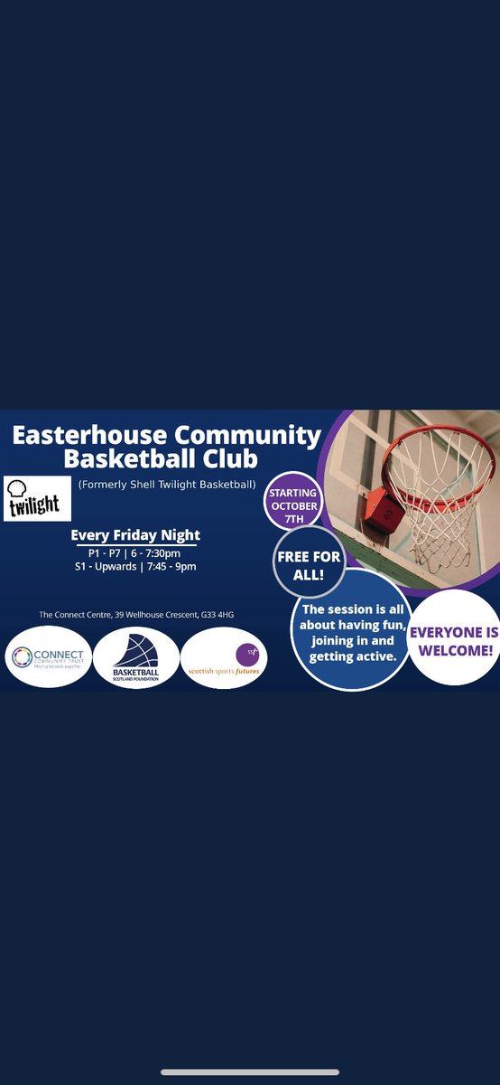 I am buzzin to have officially gone full circle back to Friday Night basketball in Easterhouse 🏀⛹️

3 fantastic organisations working together to provide young people with a place to go on a Friday night- 7th of October, Get involved!!!