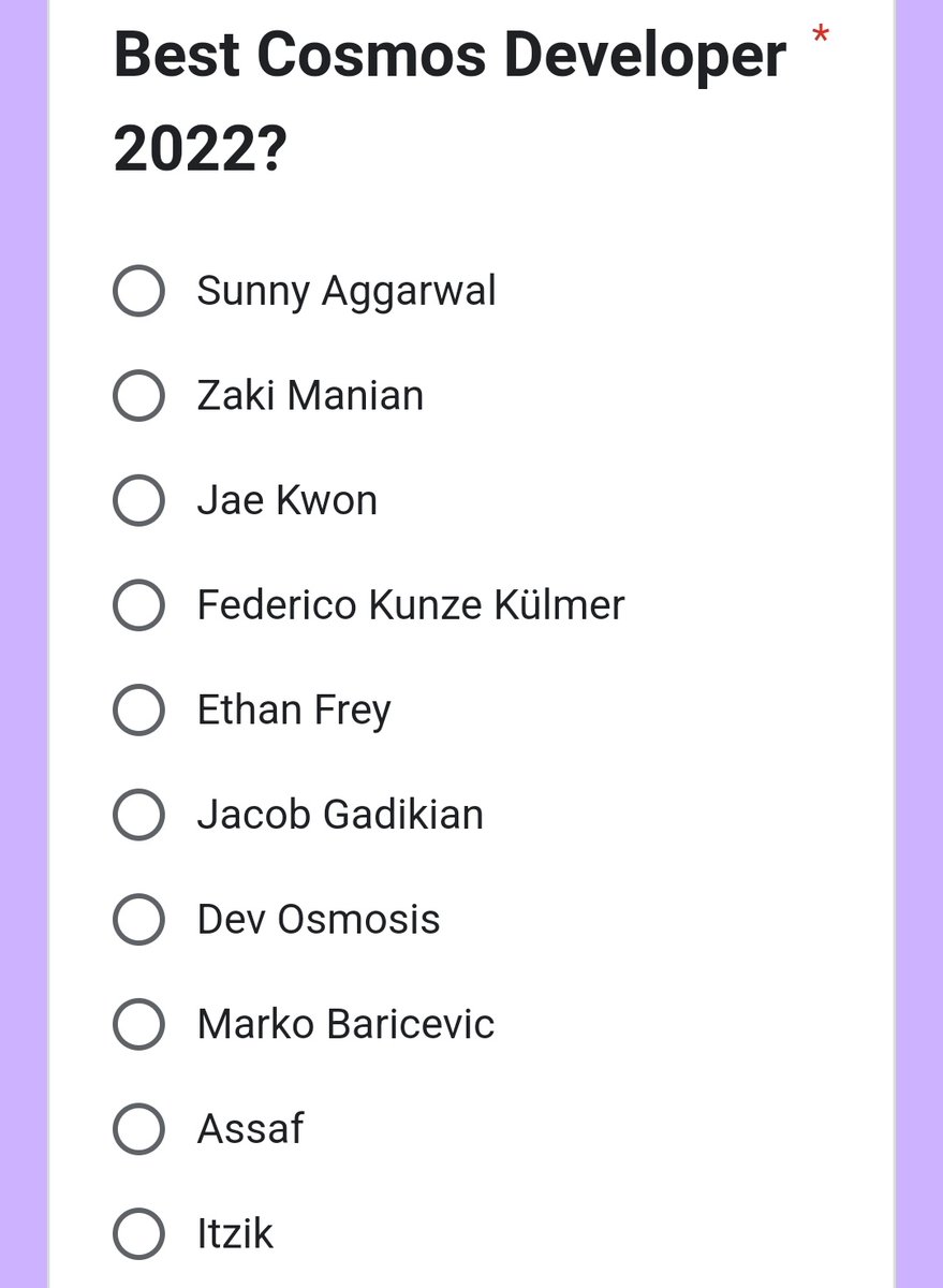 lbrealdeveloper's tweet photo. Fck .... Why can we choose only one option ?
This becomes extremely difficult, alias why isn't @larry0x on this list ?
@gadikian warrior ππ
#Cosmoverse #Cosmos #DevHub #CosmosDevs #Rust #RustToABetterCosmos https://t.co/NfJChFx8Wj