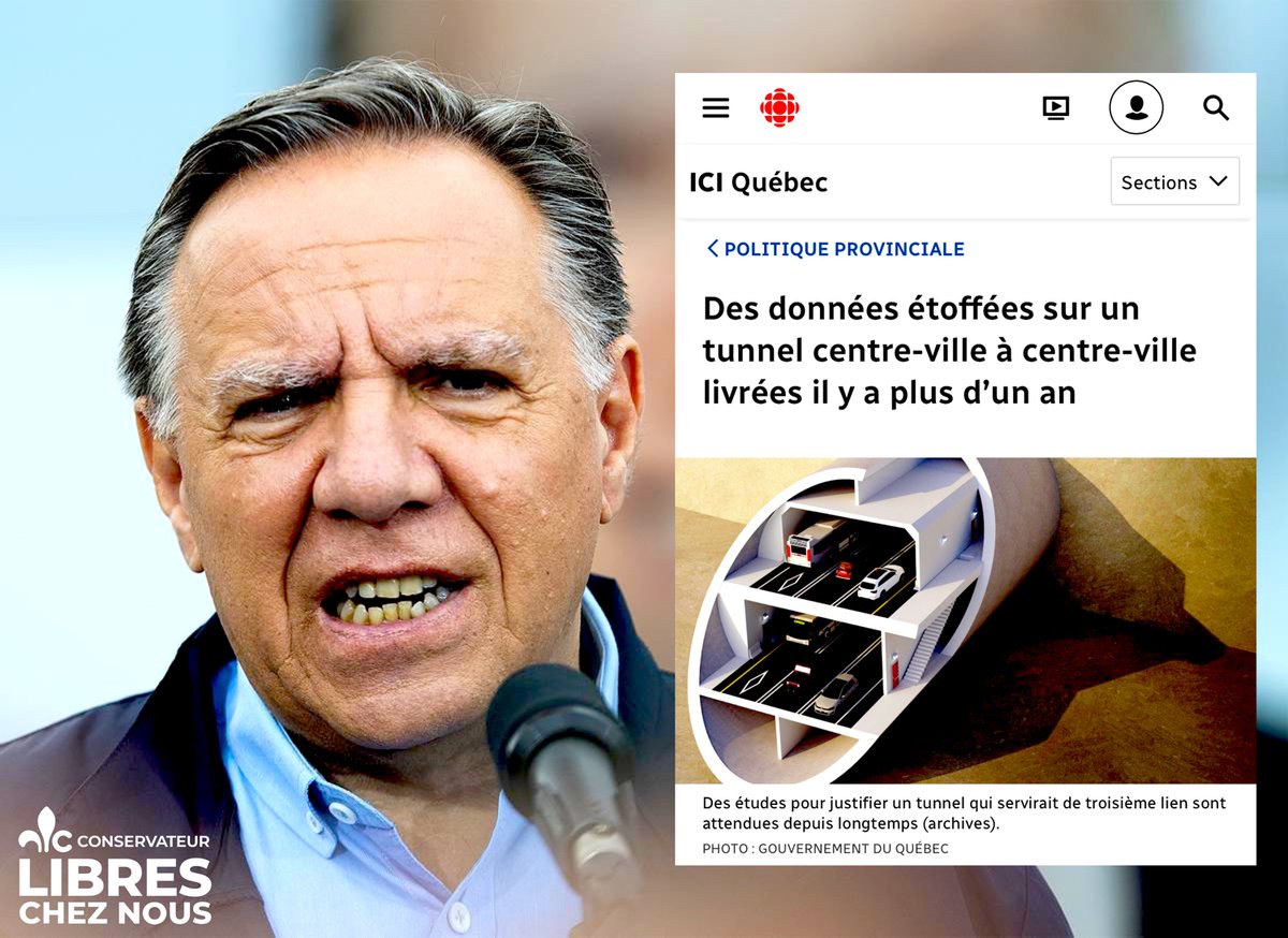 François Legault disait la semaine dernière, qu’il n’y avait pas d’étude sur le troisième lien. Ce matin, Radio-Canada révèle qu’un consortium a étudié de façon détaillée la faisabilité d’un tunnel au centre-ville. 

👉 ByeByeLegault.ca 
👉Textez le #31022