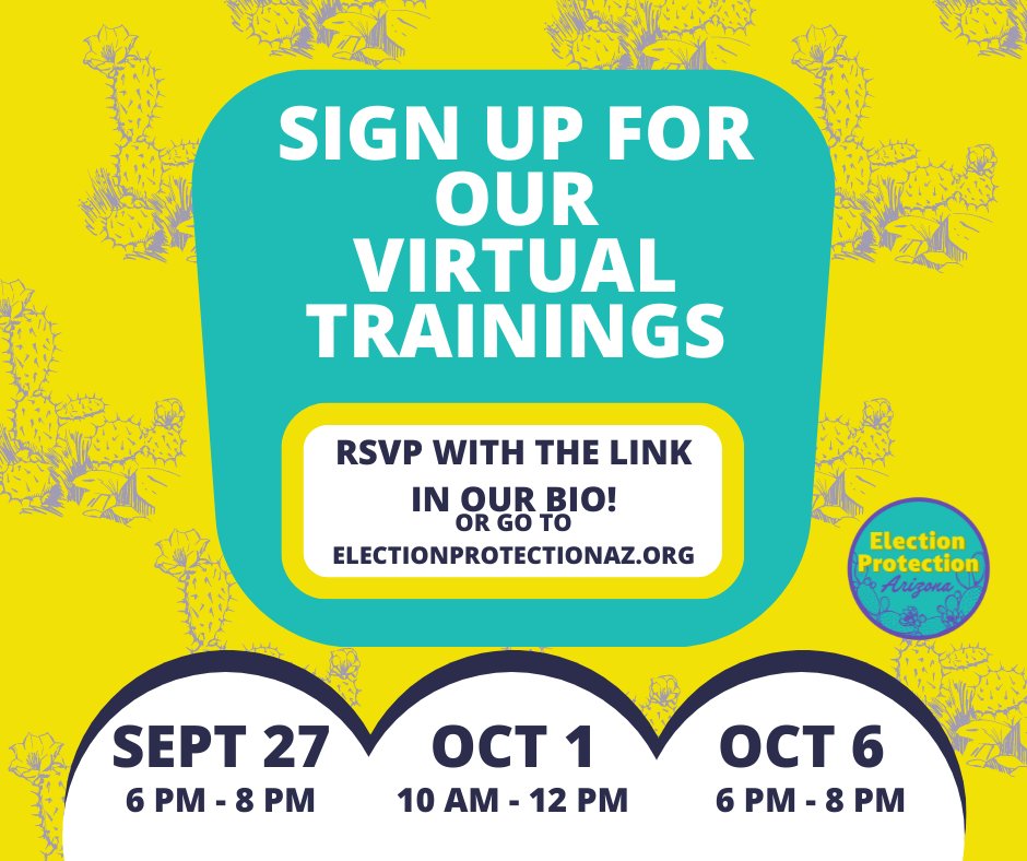 ArizonaResource's tweet image. Don't miss out on our training today! Show up for your community and learn how you can protect democracy with your friends and family! RSVP here: linktr.ee/arizonaresourc…