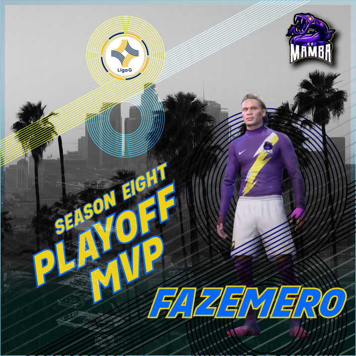 Liga_G96's tweet photo. Season 8 Playoff MVP: @esemerocarlos 

BeeEeeEeeeast, G. Faze came up clutch for his team in the finals this year, helping them lock down a record 3-peat championship, and going down as one of the most dangerous wingers in league history.

Congrats, Faze! https://t.co/K20wE8HHqt