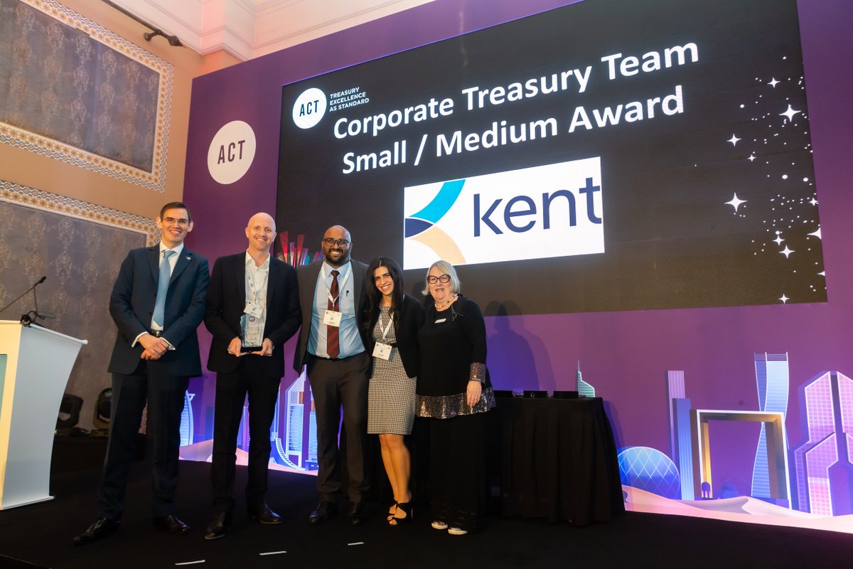 Kent_Energy's tweet photo. Who knew treasury could be so exciting? Our Central Treasury team is certainly feeling that excitement tonight as they just won the “Corporate Team of the Year" at the @actupdate Middle East Awards 2022. 
Congratulations to our team! 
#ACTMETS22 https://t.co/Yz2glIkmRS