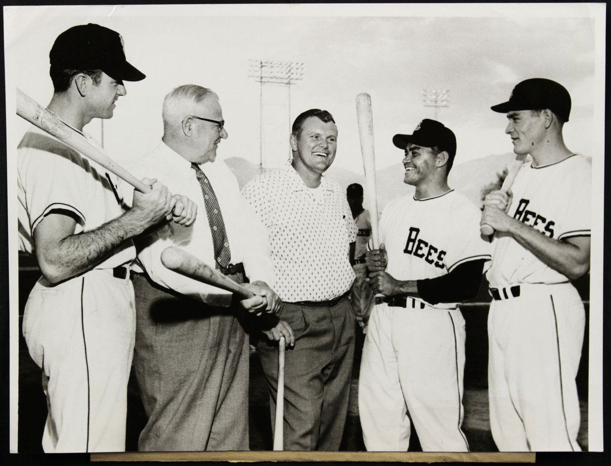 BernierFans's tweet photo. Dick Stuart, Carlos Bernier and Jim McDaniel who hit 3 consecutive home runs for the Salt Lake City Bees during a game in 1958 along with former Pacific Coast League players Paul Strand and Fred Sanford who were involved in similar feats during their playing days. https://t.co/rxYhA5dkqp