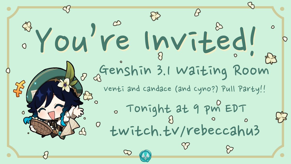 Pulling for Venti and Candace on stream tonight! Join my pull party :)
twitch.tv/rebeccahu3
