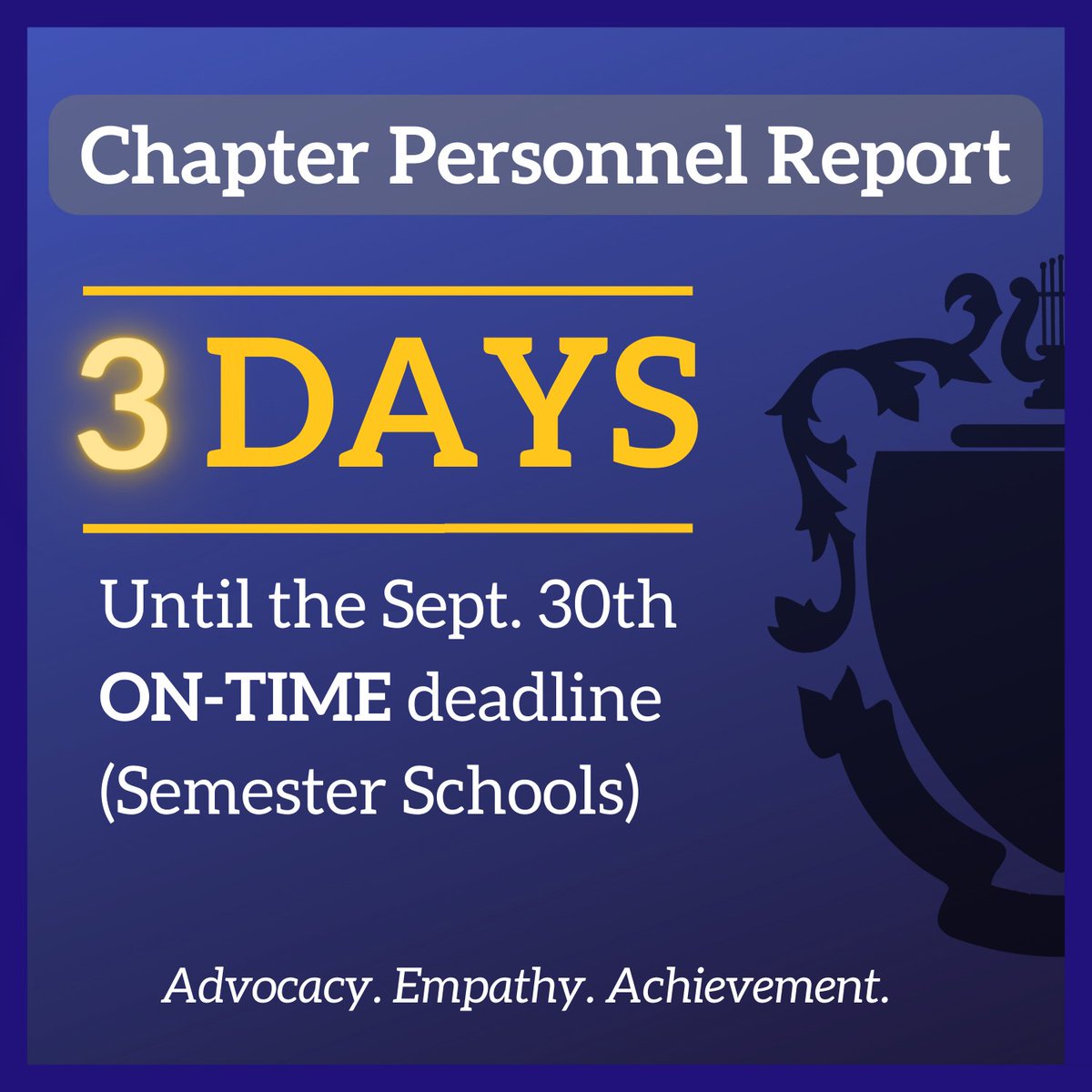 KKPsiWD's tweet photo. Brothers! 📣 We are on the final stretch for the CPR - Out of our semester schools:

3 have completed the report
4 are pending collection of dues
1 awaits sponsor/DOB approval

QUARTER SCHOOLS, you still have these 3 days to receive the Early Bird award!

Thank you all, and AEA! https://t.co/JCex7821nF