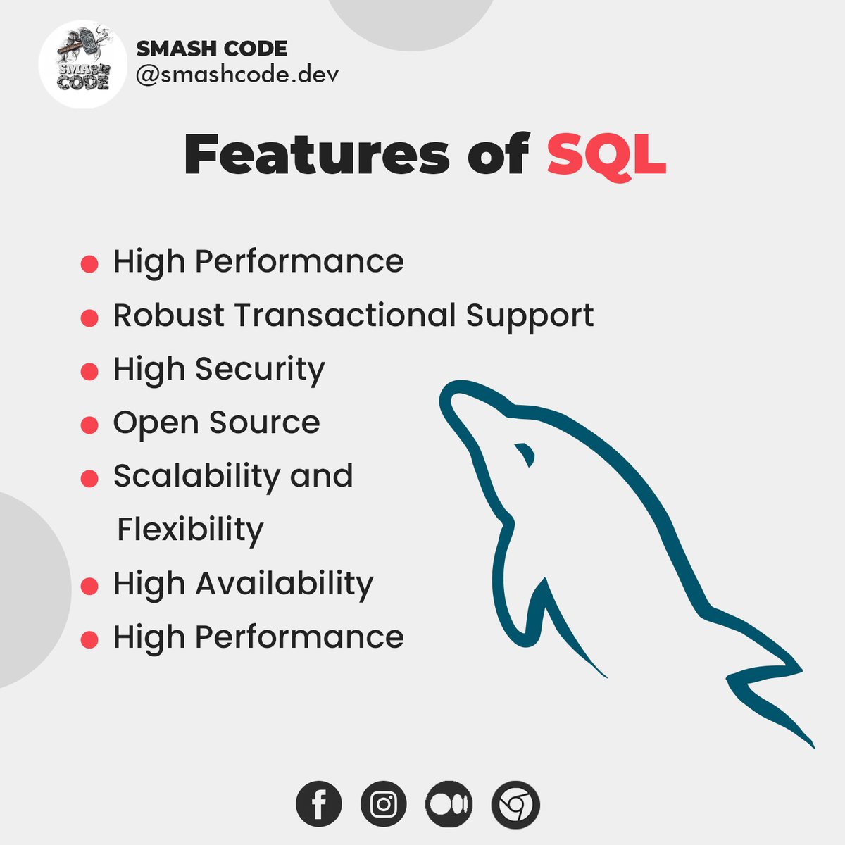 ' Features of SQL '
 #smashcode #letsconnect #hishamsarwar #sqldeveloper #SQL #sqldatabase #sqlserver #SQLServer #sqlprogramming  #python #java #javascript #programming #html #database #sqlserver #css #php #coding #programmer  #mysql #webdeveloper  #code #audiomobil #sqldeveloper