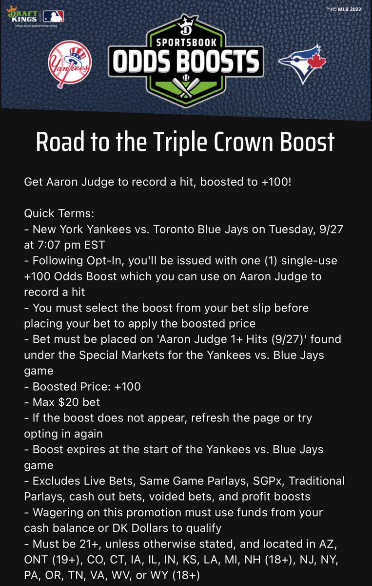 Odds_Job's tweet photo. DK: Judge Super Boost
EV: +33.78%
Fair Odds: -202
Bankroll Rec: 5u (again this is my personal max but based on the math you could go higher) https://t.co/zhh2y1i6DF