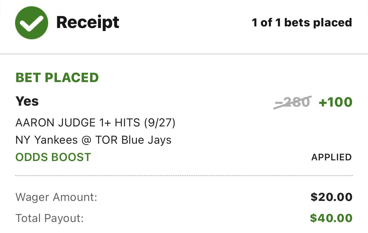 Odds_Job's tweet photo. DK: Judge Super Boost
EV: +33.78%
Fair Odds: -202
Bankroll Rec: 5u (again this is my personal max but based on the math you could go higher) https://t.co/zhh2y1i6DF