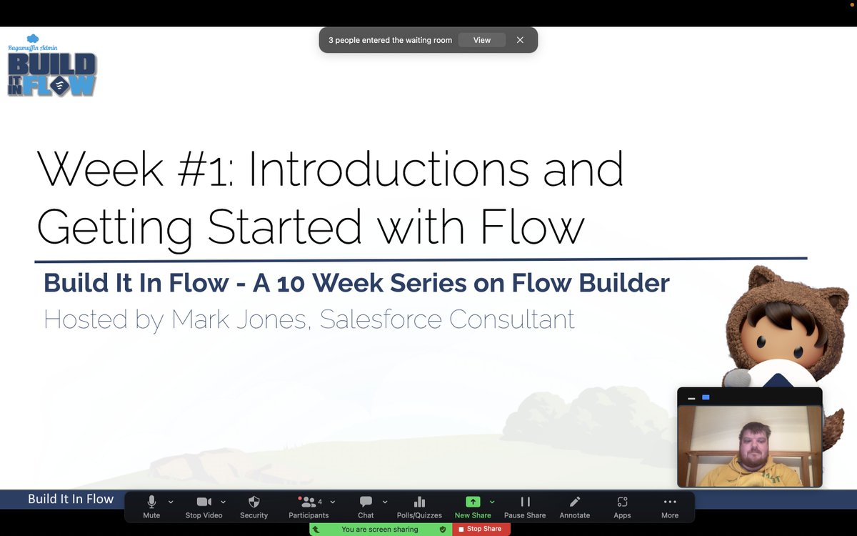 ThisIsMarkJones's tweet photo. Ready for #BuildItInFlow which is due to start in just under 10 minutes. Hoping it goes well, looking forward to talking #Flow tonight with a lot of #Trailblazers ... #GoWithTheFlow #FlowFirst #Salesforce #TrailblazerCommunity https://t.co/4QAr4canua