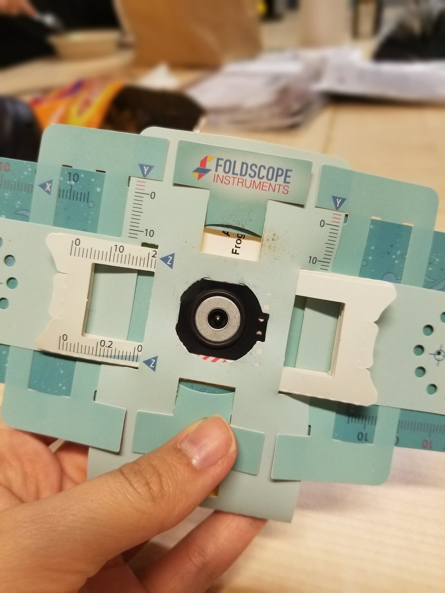 A little obsessed with my #foldscope, a paper microscope with its own light source that reaches x140 magnification. Hopefully it will be useful for looking at ostracods in the field.