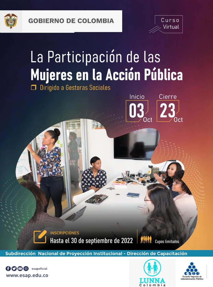 Tenemos el gusto de informarles que, gracias sus peticiones, la fecha de inscripción para el curso virtual: ‘La Participación de las Mujeres en la Acción Pública’ se amplia hasta el 30 de septiembre. 

Las invitamos a inscribirse  forms.gle/TUgU7GMdRJTU2C…