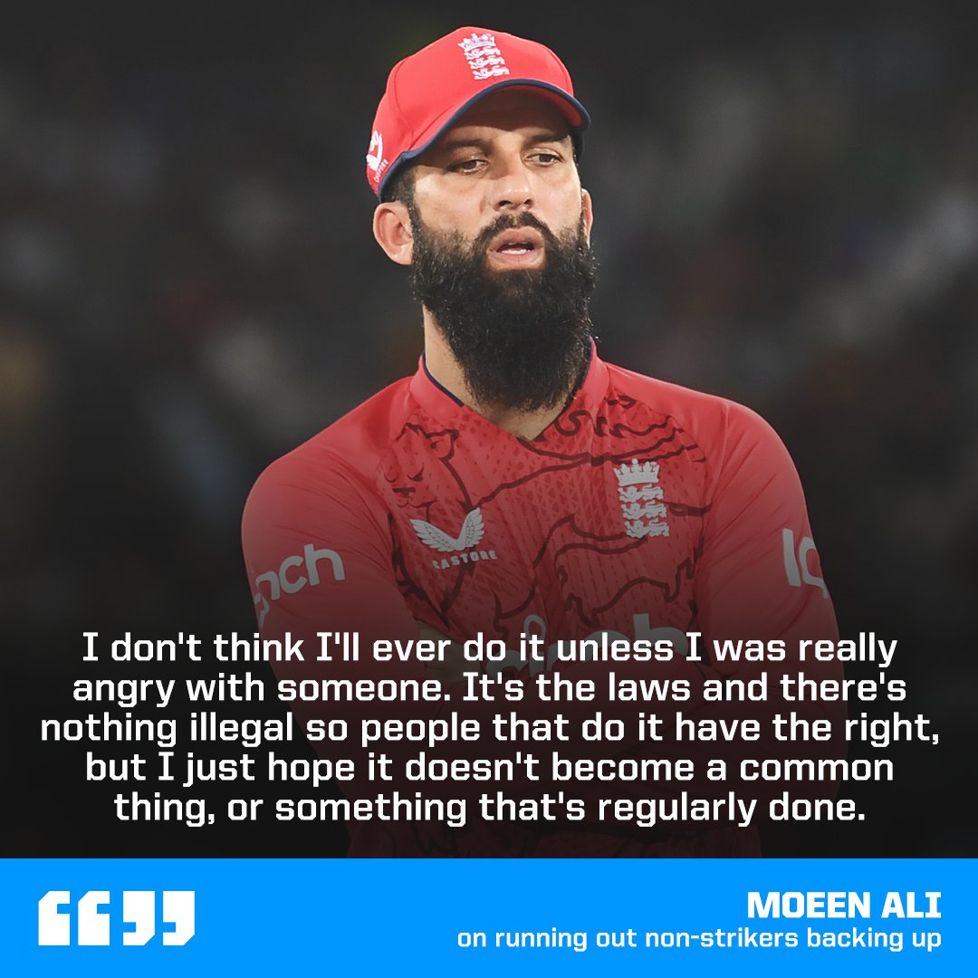 cricinfo's tweet photo. Moeen Ali says he wouldn't run-out a non-striker backing up 💬 https://t.co/wSng9et2d4