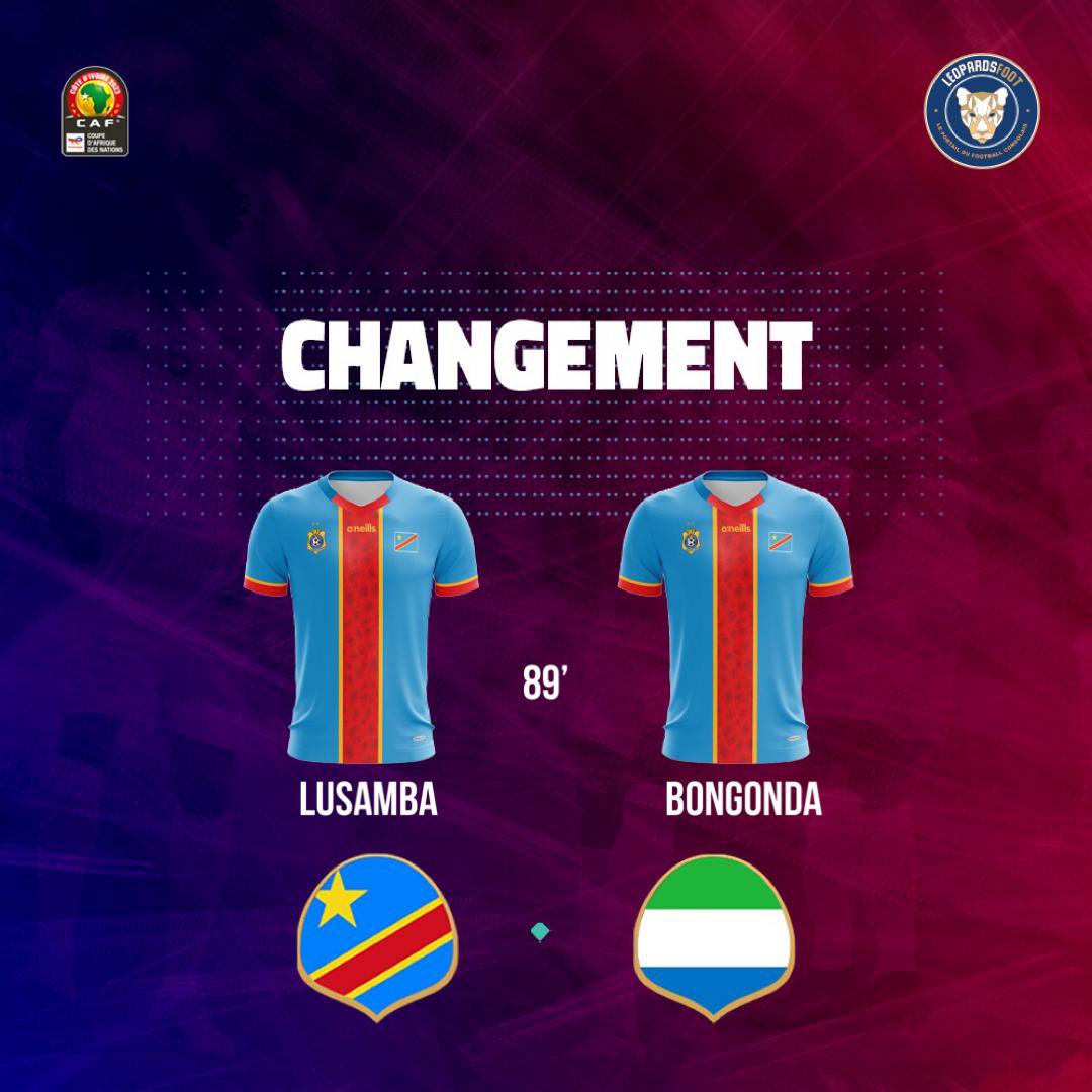 leopardsfoot's tweet photo. 🐆 89’ Desabre fait tourner. Théo Bongonda remplace Arnaud Lusamba, Michée Mika prend la place de Moutoussamy et Élia Meschack sort au profit de Philippe Kinzumbi. 

⭐️#leopardsfoot⭐️ #RDCSLE https://t.co/xOSzBShZmC