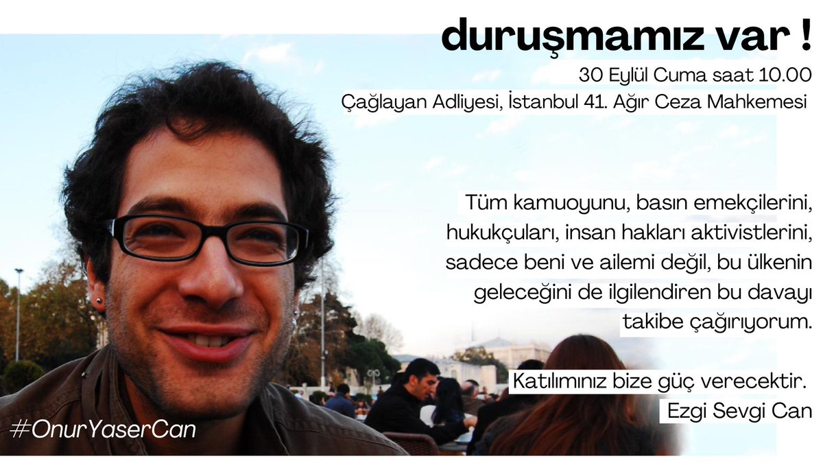 onuryasercan's tweet photo. Tüm kamuoyunu, basın emekçilerini, hukukçuları, insan hakları aktivistlerini, sadece beni ve ailemi değil, bu ülkenin geleceğini de ilgilendiren bu davayı takibe çağırıyorum.

Katılımınız bize güç verecektir. 

Ezgi Sevgi Can
#OnurYaserCanİçinAdalet
#CanlarımızİçinAdalet https://t.co/5h8kE3UNiI