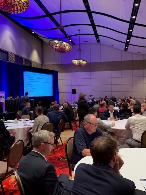 cdnferry's tweet photo. Jeff Joyce (@PEIFerries) and Greta Bedard (@Traversiers) lead a roundtable discussion with #cdnferry2022 delegates on "Ferries in 2050 and beyond… trends, challenges and opportunities" https://t.co/UR0tLrpRbW