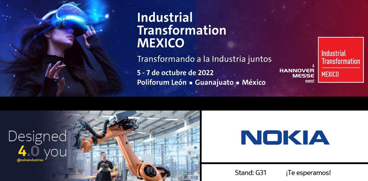 saescalona's tweet photo. Nos vemos en ITM Hannover Messe México 2022, STAND: G31, presentaremos al mercado Mexicano nuestra solución MXIE, la solución más avanzada para la industria en conectividad y un ecosistema de apps  para el sector manufactura @nokiaindustries @nokianetworks @Indtransmex #ITM2022 https://t.co/OyfSObkNn6