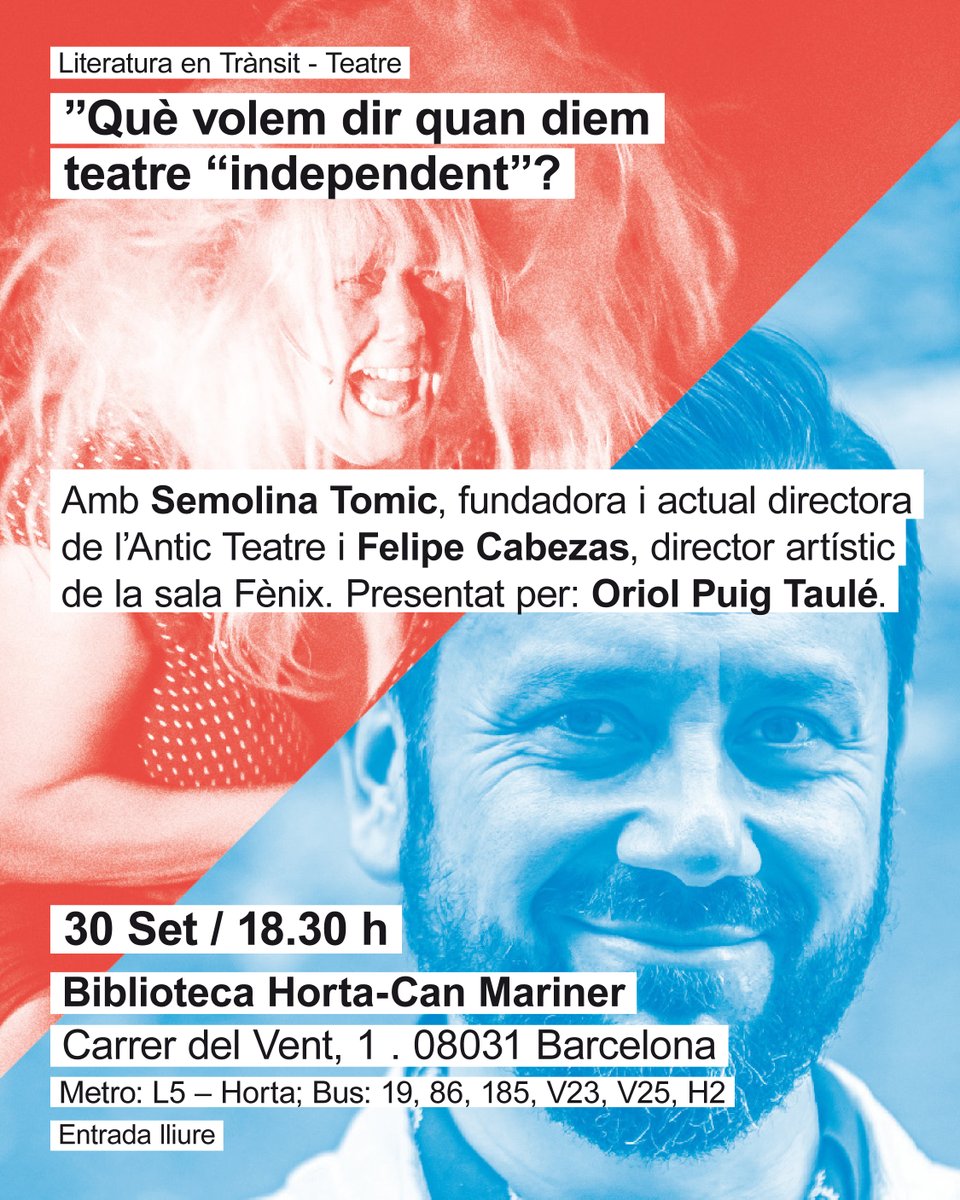 Què volem dir quan diem teatre 'independent'? 

El proper divendres 30 de setembre parlo amb Felipe Cabezas, director de la Sala Fènix. 
Ho modera Oriol Puig Taule !

@oriolpuigtaule
#anticteatre
@SalaFenix
#LiteraturaenTrànsit 
@BibliotequesBCN
@bcn_hg
@lasaladelanena