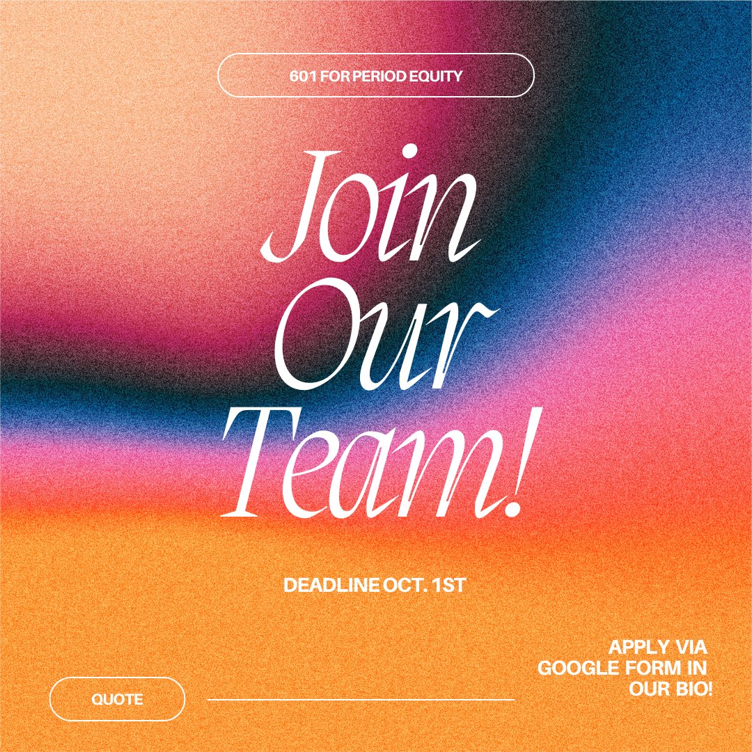 Passionate about period equity and reproductive justice in Mississippi? Applications are open for volunteer team positions: Public Relations, Outreach Coordinator, and Volunteer Coordinator. Apply via the Google Form in our bio before the October 1st deadline!