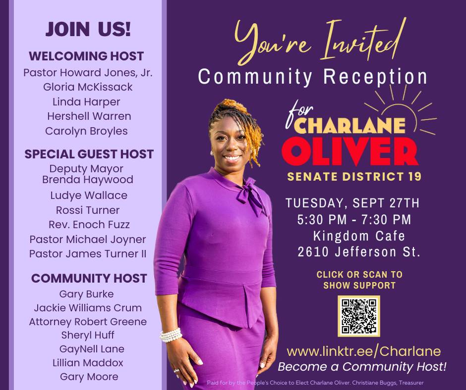 Tonight - come join us at Kingdom Cafe for good food, good music, and to learn more about my vision for District 19 as the Democratic Nominee for State Senate. #ItsOurTime 💜💛❤️