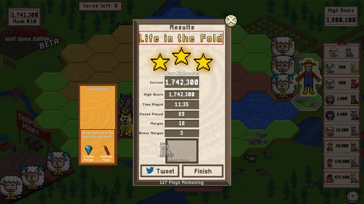 SpartanNFT's tweet photo. New high score and Team #10930 (@lordfenrir_eth) is back into 1st place!!! It took many tries but finally got the hard combo I was aiming for. LFG!!
I just scored 1,742,300 during Community Merge: @wolfdotgame Edition via @infinigods. https://t.co/e85qJ7LwBL