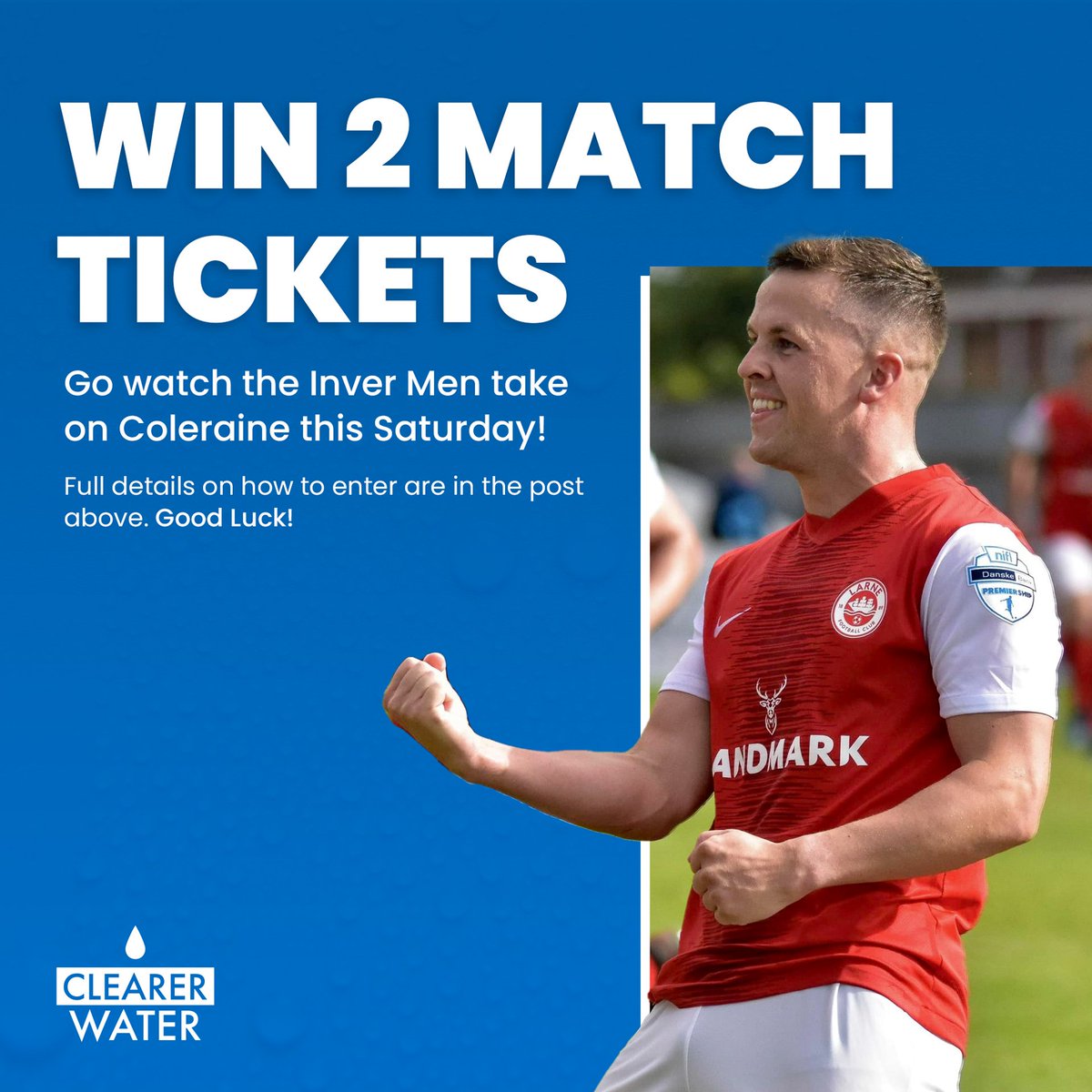 𝗪𝗜𝗡 𝗧𝗪𝗢 𝗧𝗜𝗖𝗞𝗘𝗧𝗦! ⚽️ Who wants two tickets for our Hydration Partner @larnefc's match on Saturday at Inver Park? 🙋 To be in with a chance of winning 👇🏼 Go check out our Facebook page - bit.ly/cwfbc The winner will be announced on Friday Afternoon. 👀