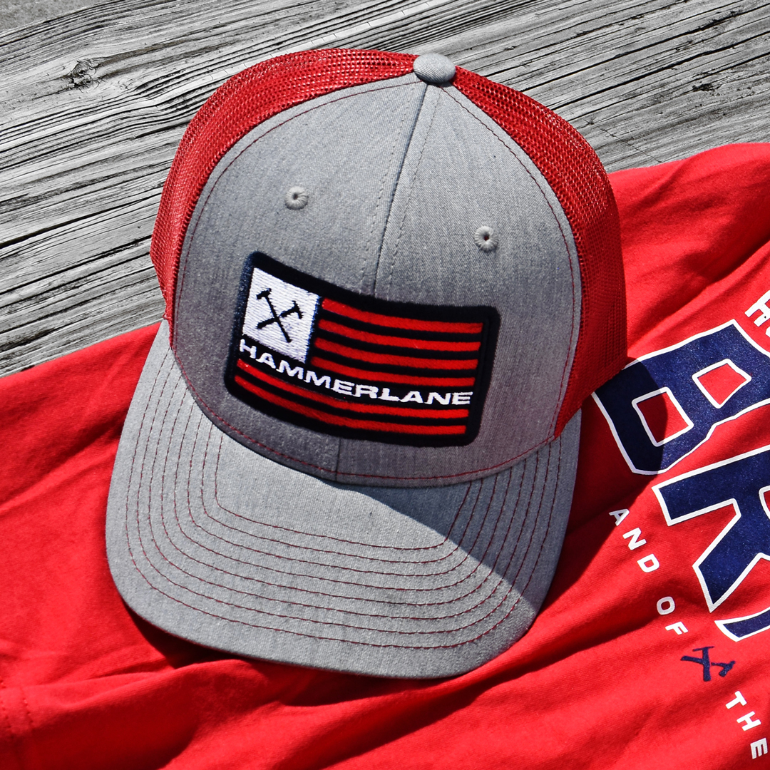 hammerlaneusa's tweet photo. Do you have this Grey & Red Flag #TruckerHat yet? Which #HammerLane Shirt do you like to wear it with?
1️⃣ Home of The Brave
2️⃣ Peter Power
3️⃣ Get Lifted https://t.co/bFZRR4C4zO