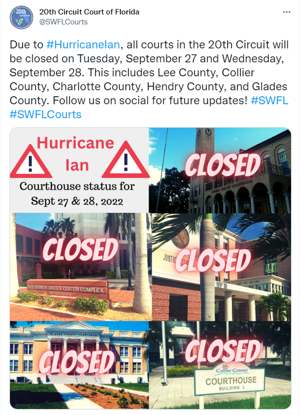 Hurricane Ian - Office Closure Update - To ensure the safety of our staff, the Family First Legal Group physical offices will be closed through Thursday, September 29. mailchi.mp/familyfirstleg…