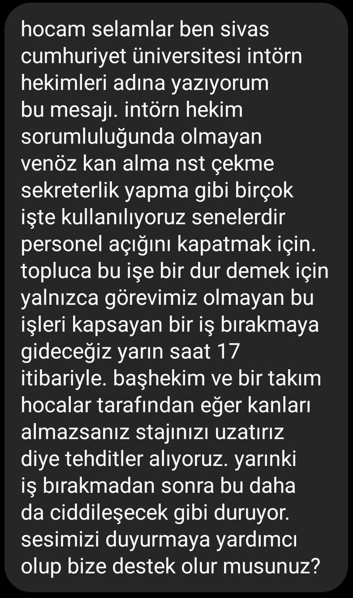 tibbiyelisozluk's tweet photo. İntern hekimler Sivas'ta iş bırakıyormuş. Duyurmuş olalım. Haklı sebepleri var 👍 https://t.co/c3Cz07BjFe