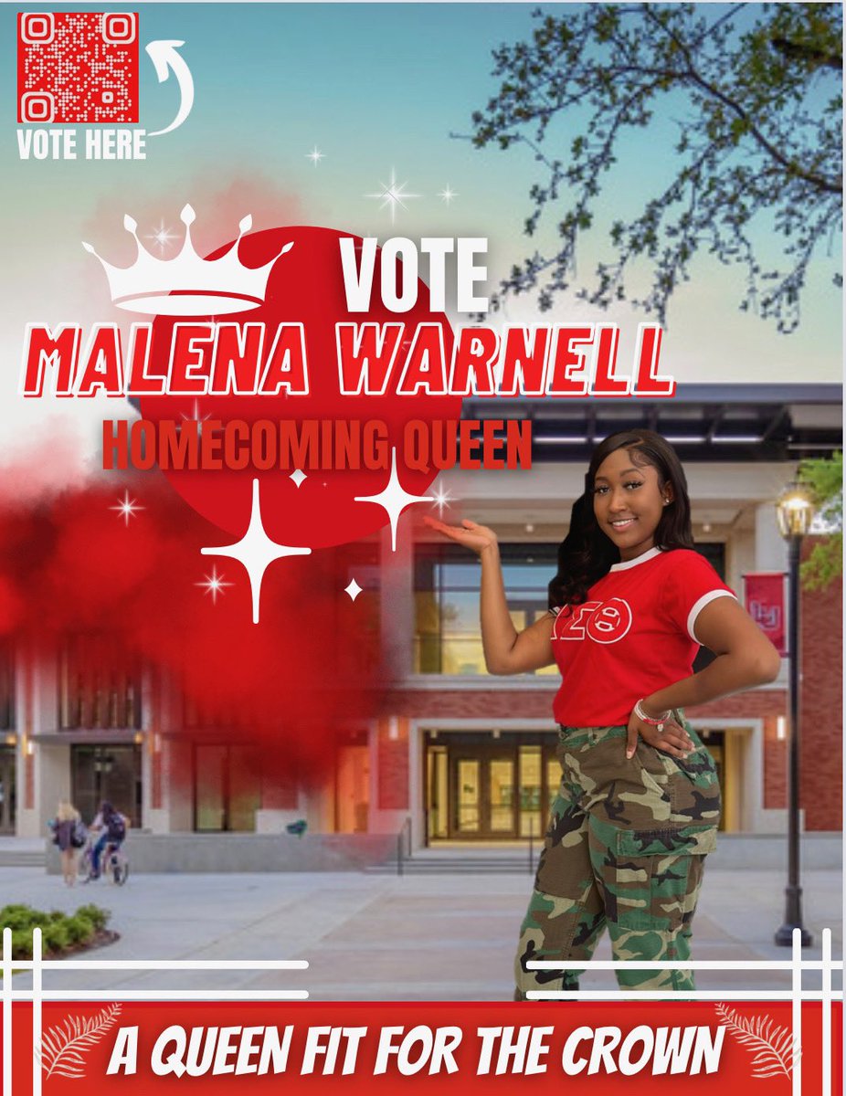 LamarRedz's tweet photo. As we approach day 2 of voting, remember to Vote Malena Warnell as your 2022 Homecomg Queen! Voting ends Friday at 11:55 AM so cast your vote for a Queen fit for the Crown ❤️👑

#LU23 #LU24 #LU25 #LU26
#WeAreLU #LamarUHomecoming https://t.co/2CKDw6LwZv