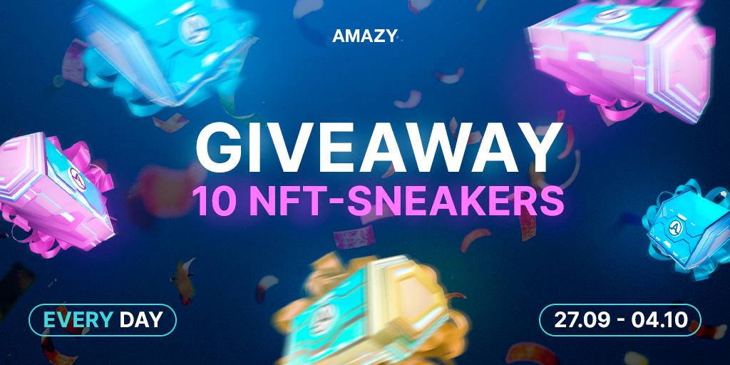 👟We raffle off 10 NFT boxes every day!

🔥 AMAZY team is gifting 10 NFT boxes every day for the 7 days! 

Every day from 27.09-04.10 we will raffle off 10 NFT sneakers and give them away to random users!

Read more here: bit.ly/3rcP1pW

#AMAZY