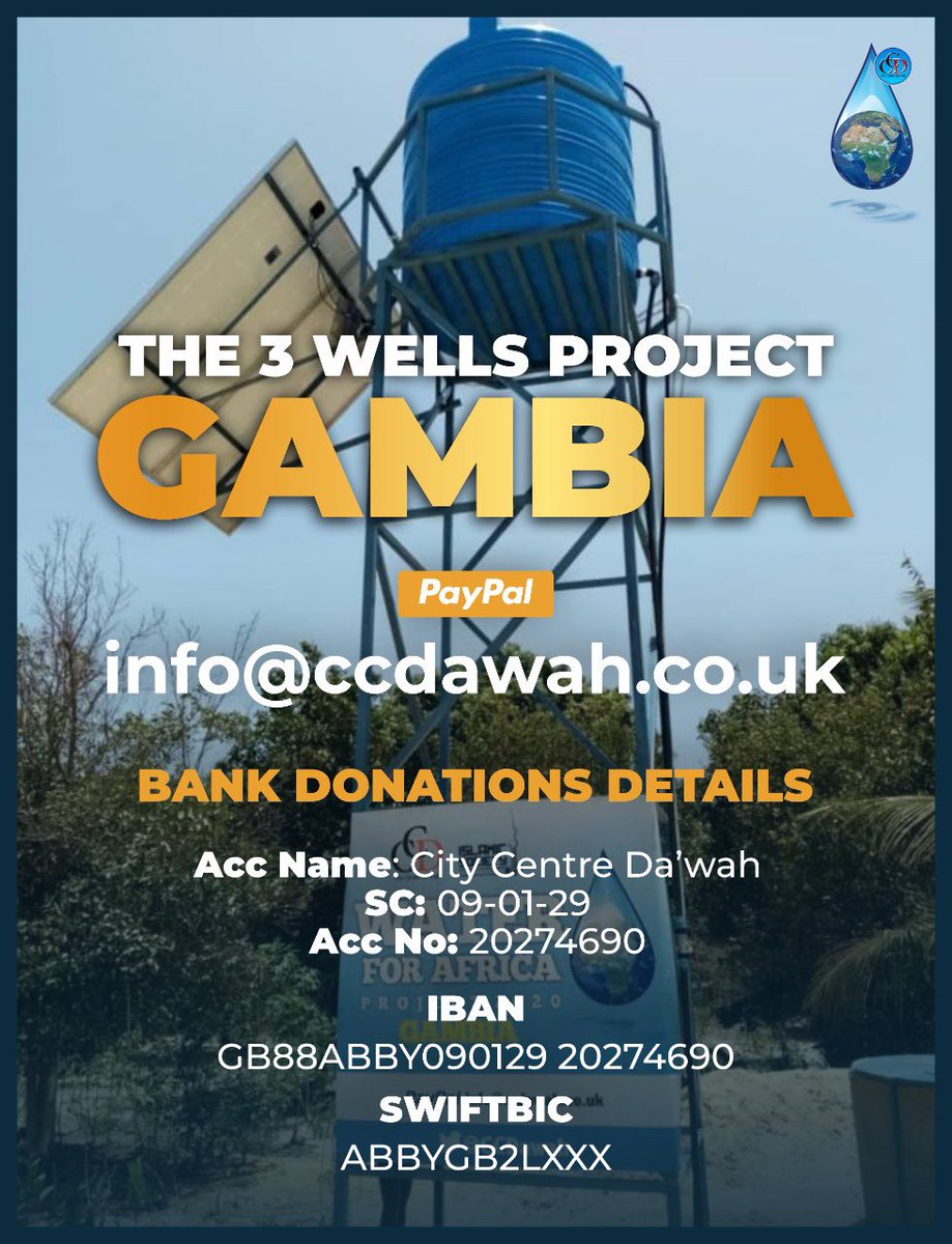 THE 3 WELLS PROJECT GAMBIA  
🔥DAY THREE TOTAL: £7,849.17 

#WaterForAfrica💦
#SadaqahJariyah💦

Only £2k required to hit the target. With one big effort we could achieve that in the next 24hrs Inshā’Allāh.

💥PayPal:
paypal.com/cgi-bin/webscr…

💥DonorBox
donorbox.org/aid-the-dawah