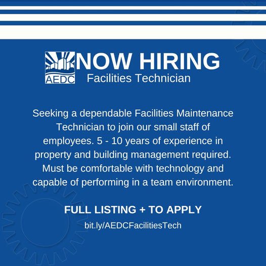 Continuing to grow our Facilities Team - Now hiring for a full-time Facilities Technician!

Full listing + to apply: bit.ly/AEDCFacilities… 

#allentownedc #hiringnow