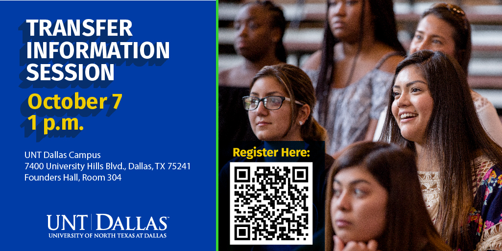 Calling all Transfer students! Join us for our in person First Friday: Transfer Information Session. Register via: untdallas.secure.force.com/events/#/search 
<a href="/UNTDAdmissions/">UNTDallasAdmissions</a> <a href="/UNTDallas/">UNT Dallas</a>  #Transfer #BlazeYourTrail #UNTDallas