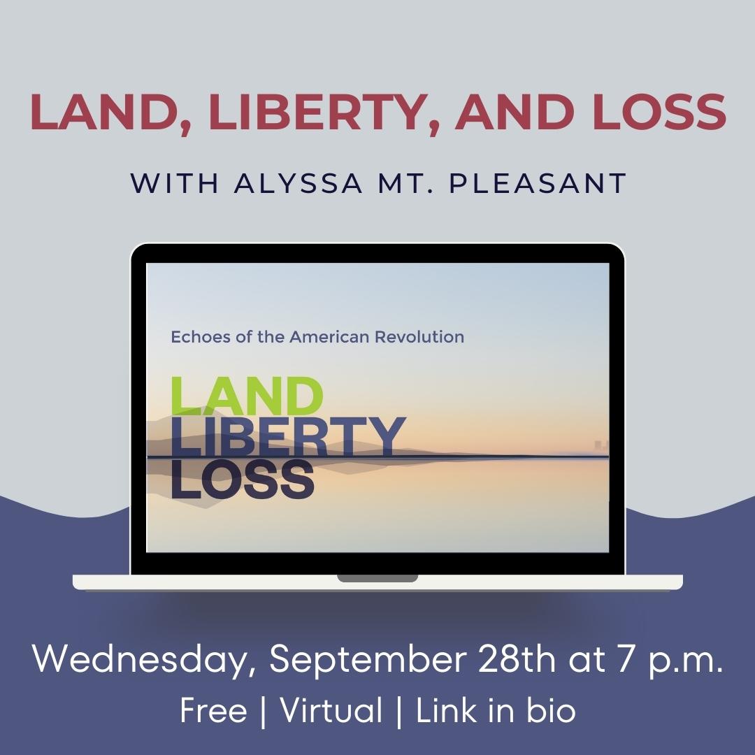humanitiesny's tweet photo. LAST CALL ⏰: Join us tomorrow night for the LAST event of the "Land, Liberty, and Loss" series featuring historian Alyssa Mt. Pleasant. https://t.co/DTqcb9Ev9i https://t.co/sc6I6osWz5