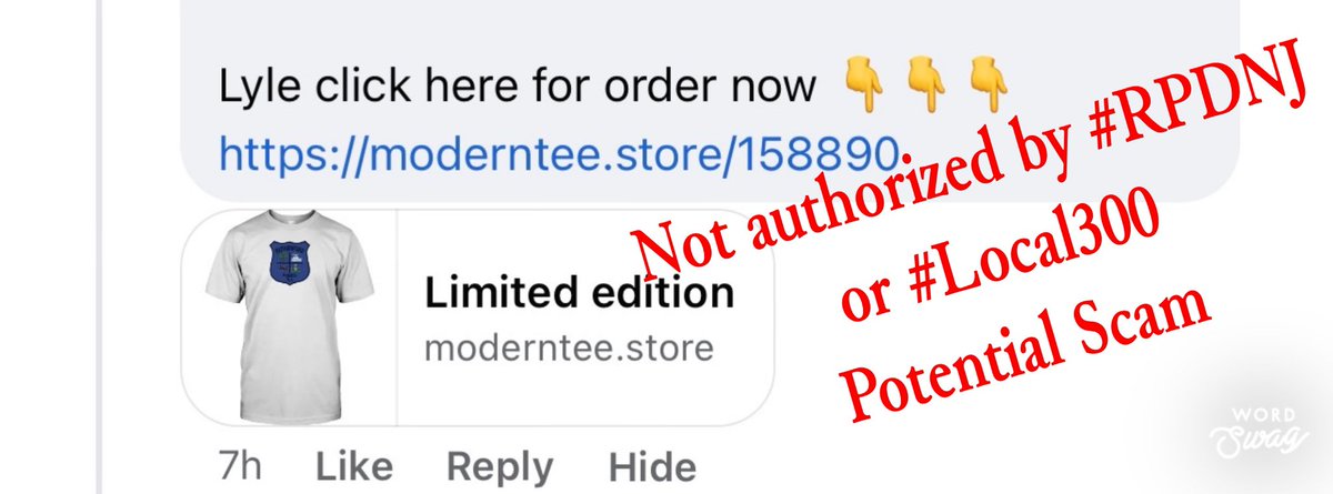 RutherfordPDNJ's tweet photo. Recently members of the community served by the Rutherford Police Department and Local 300 have been tagged in the comments of some of our posts from an unknown party soliciting “limited edition” tee shirt sales. This persons merchandise is not supported by #RPDNJ or #Local300 https://t.co/xUZvVx9oNS