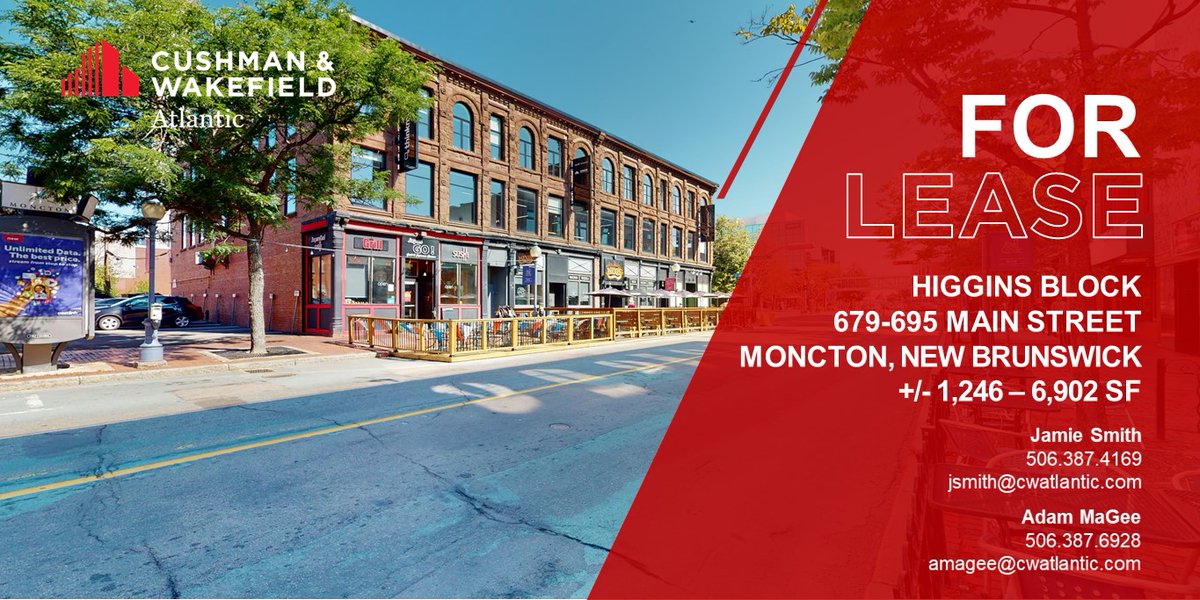 CWAtlantic's tweet photo. Higgins Block is ready for business! 

All units are vacant and ready for tenant’s design!
Get in touch with Jamie and Adam today for more information.

📱: 506.387.4169 | 📧: jsmith@cwatlantic.com
📌: Prime location in Downtown Moncton
🚌: Nearby access to public transit https://t.co/rdF7Gn40HE