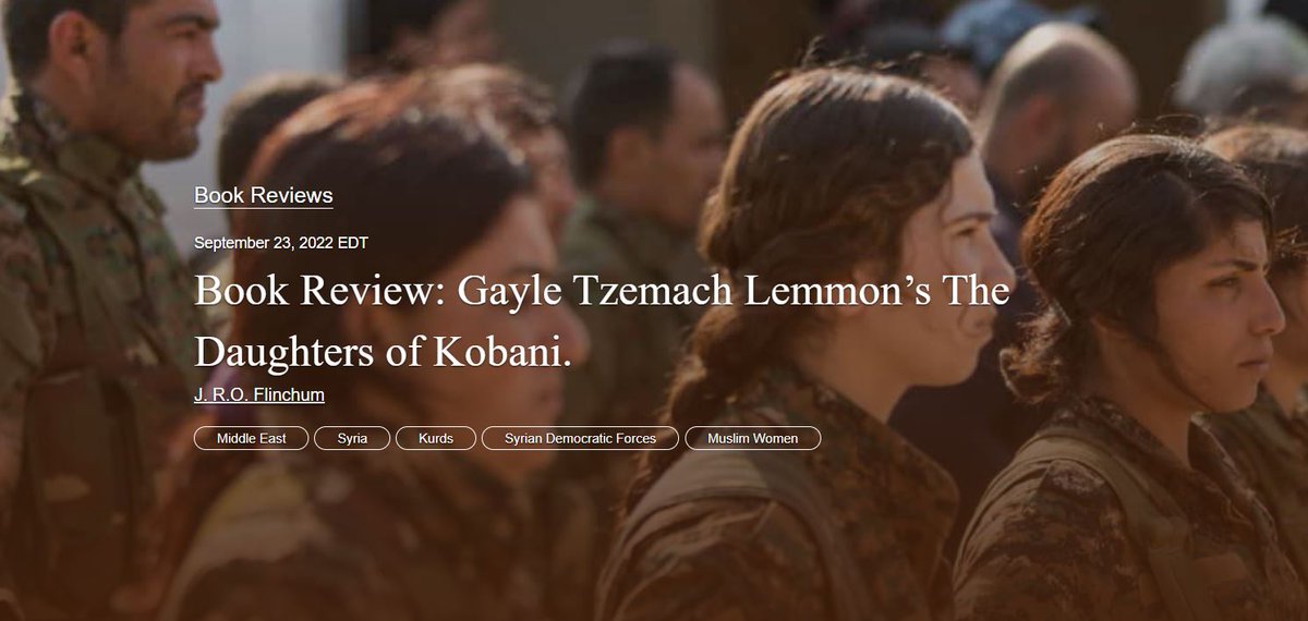 SaberScroll's tweet photo. Check out J.R.O. Flinchum's book review of "The Daughters of Kobani" by @gaylelemmon @penguinpress  in our latest upload: https://t.co/pJBYofEoZJ @BallardCa @AmericanMilU @AmericanPublicU @APUS_HSHS https://t.co/fHbzKhxtc3