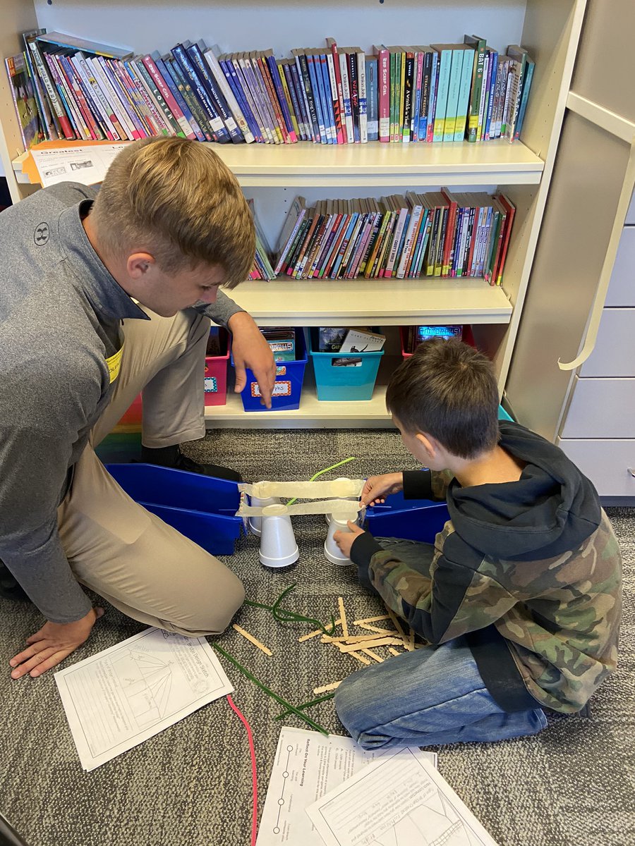 The start of our STEM project, building bridges. Can it hold a toy car?  #WatchSunmanDearborn #SunmanEle