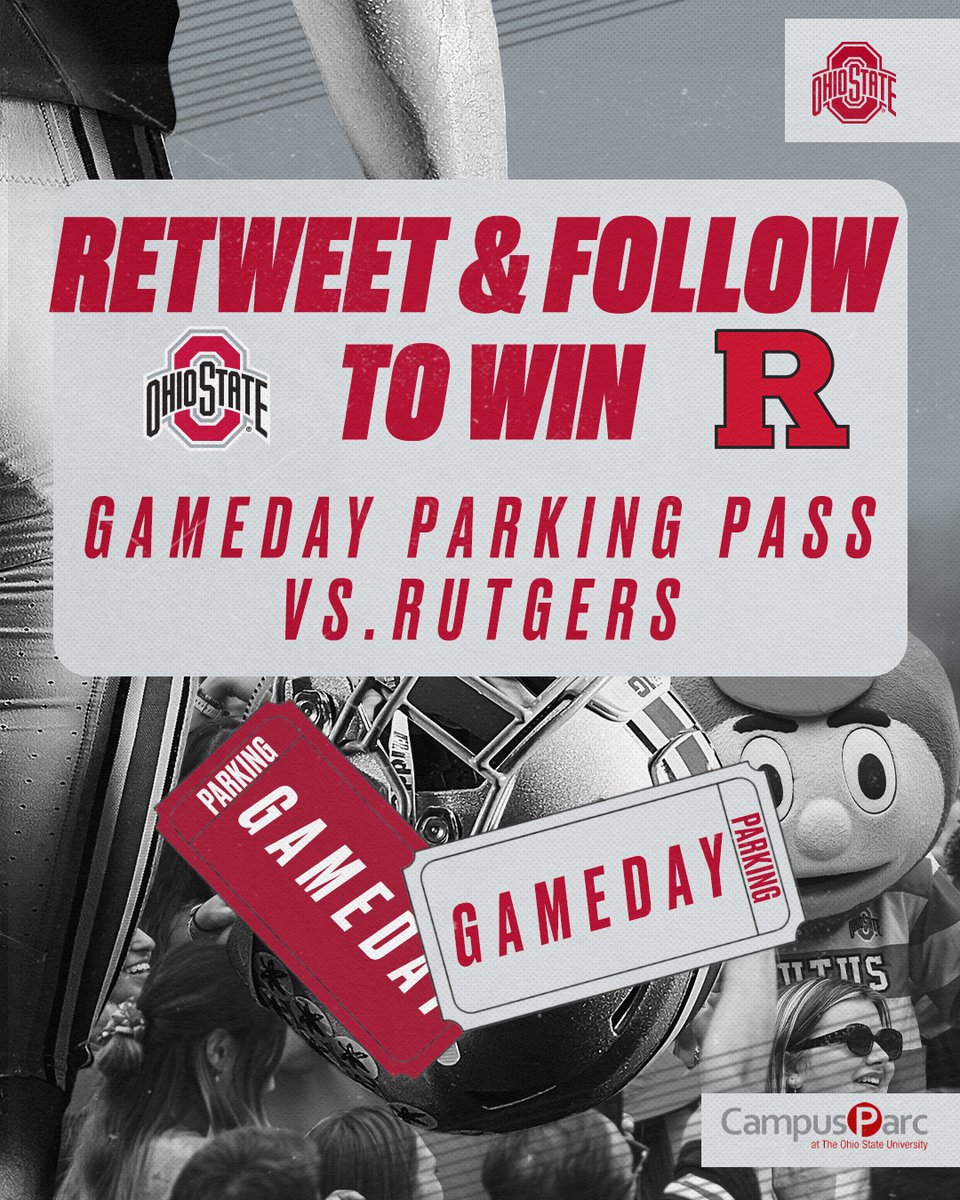 CampusParc's tweet photo. Well folks, we've made it - the fifth out of our five back-to-back home games! By now, you know the drill: RT, follow @CampusParc, and tag an OSU fan in the replies for a chance to win a parking pass to the Rutgers game this weekend. And yes, we're throwing in 2 game TICKETS!!🏈 https://t.co/wav71ON8x5