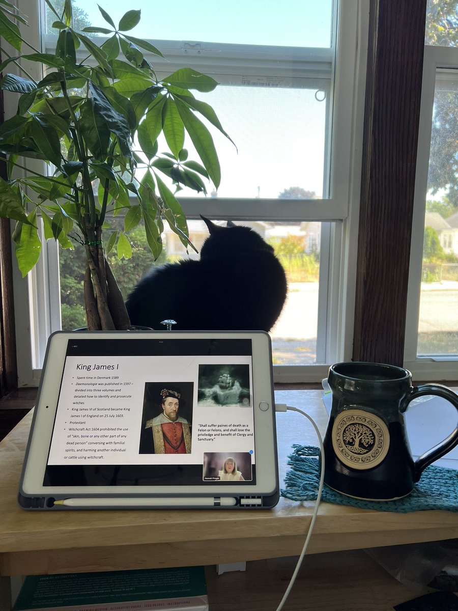 AndPlantagenets's tweet photo. Settled in (with my “familiar”) for an excellent talk by @hannahjpringle on 17th c #witchcraft in England. Thanks for hosting, @BeBoldHistory!

#BeBoldHistory #History #blackcat https://t.co/hvANmcgaH1