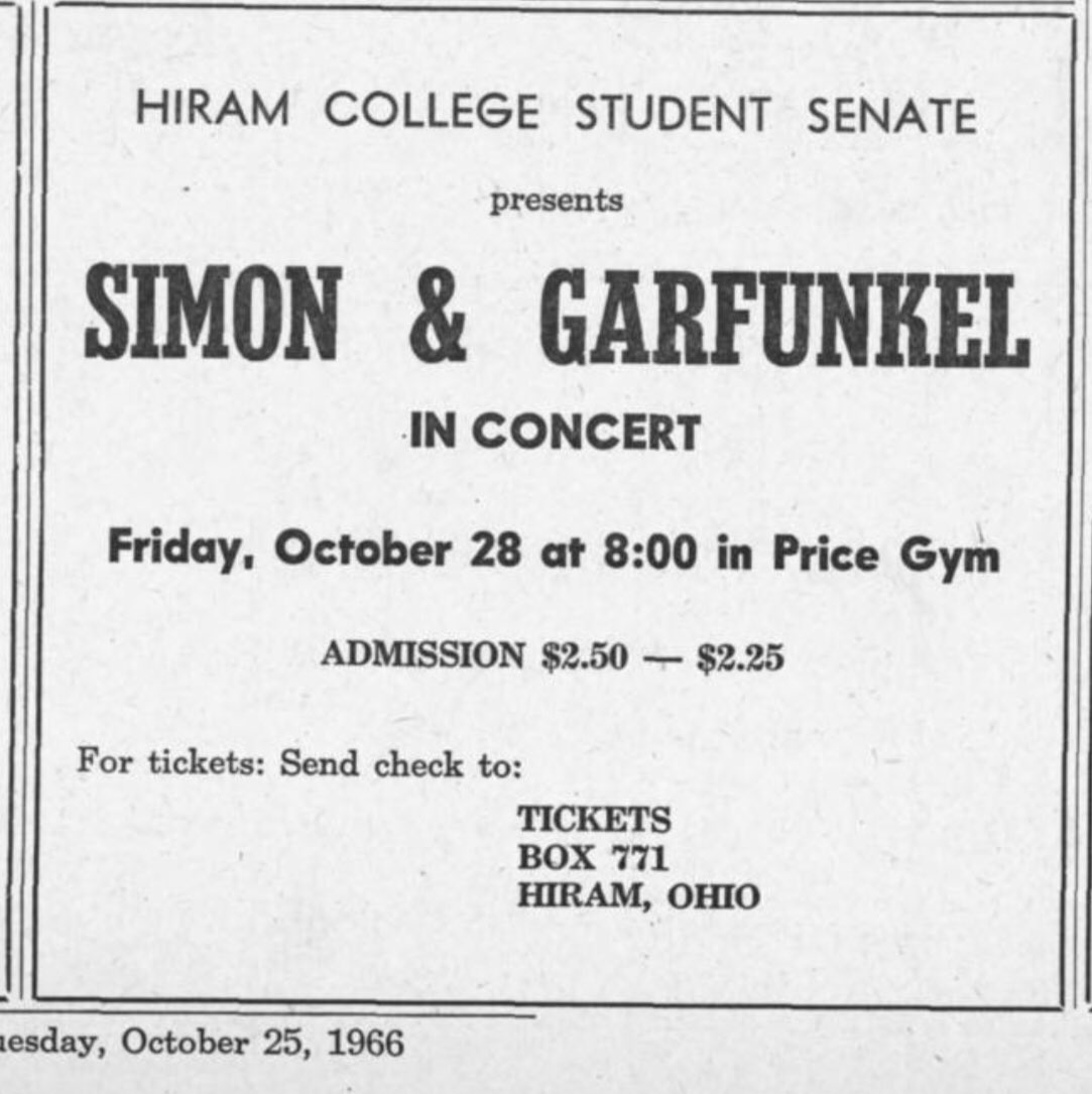 SkrticX's tweet photo. .@PaulSimonMusic and Art Garfunkel @hiramcollege October 25, 1966. https://t.co/Yp1OMdEZhE