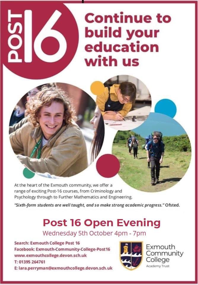 POST 16 OPEN EVENING
5th October 4pm-7pm

All Year 11 students and their families welcome. 💙💛

#excitingcourses #yourfuture