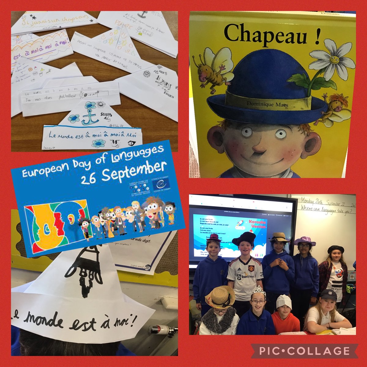 BroomfieldsJnr's tweet photo. 6PV have been inspired by Primary Languages Network's Rocket song for European Day of Languages and the book Chapeau by Dominique Maes.  They made and decorated hats with positive word art to show that 'Le monde est à moi!' (The world is my oyster!) #broomfieldsmfl #EDoL22 https://t.co/uFxXltrvV0