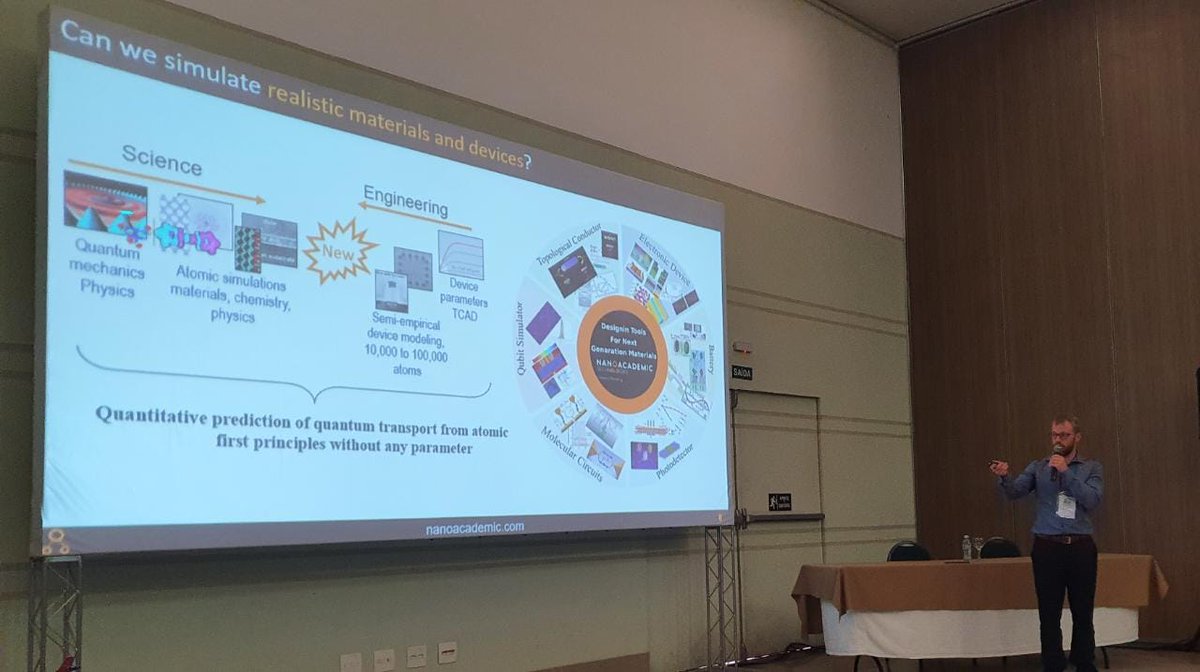 nanoacademic's tweet photo. Very happy to have presented advanced simulation of carbon-based nanomaterials (GNRs) for future electronic devices with our atomistic modeling packages RESCU and NanoDCAL+ at @SBPMat conference today!
Dr. Michaud Rioux &amp; Dr. Saraiva Souza represent us during this event!
Cheers! https://t.co/0nEFOyuyTw