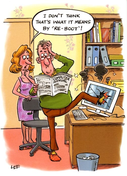 pwc_ottawa's tweet photo. Have you ever wanted to "re-boot" your computer like this!? 🤣🤣 🖥️🥾
Happy #WednesdayWordPlay 
#funnies #wordplay #computerjokes https://t.co/1lldJFdliH